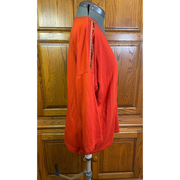 Chico's 2P (LP/12) Embroidered Burnt Orange Boho 3/4 Sleeve Shirt Sequins *Read - Picture 4 of 12